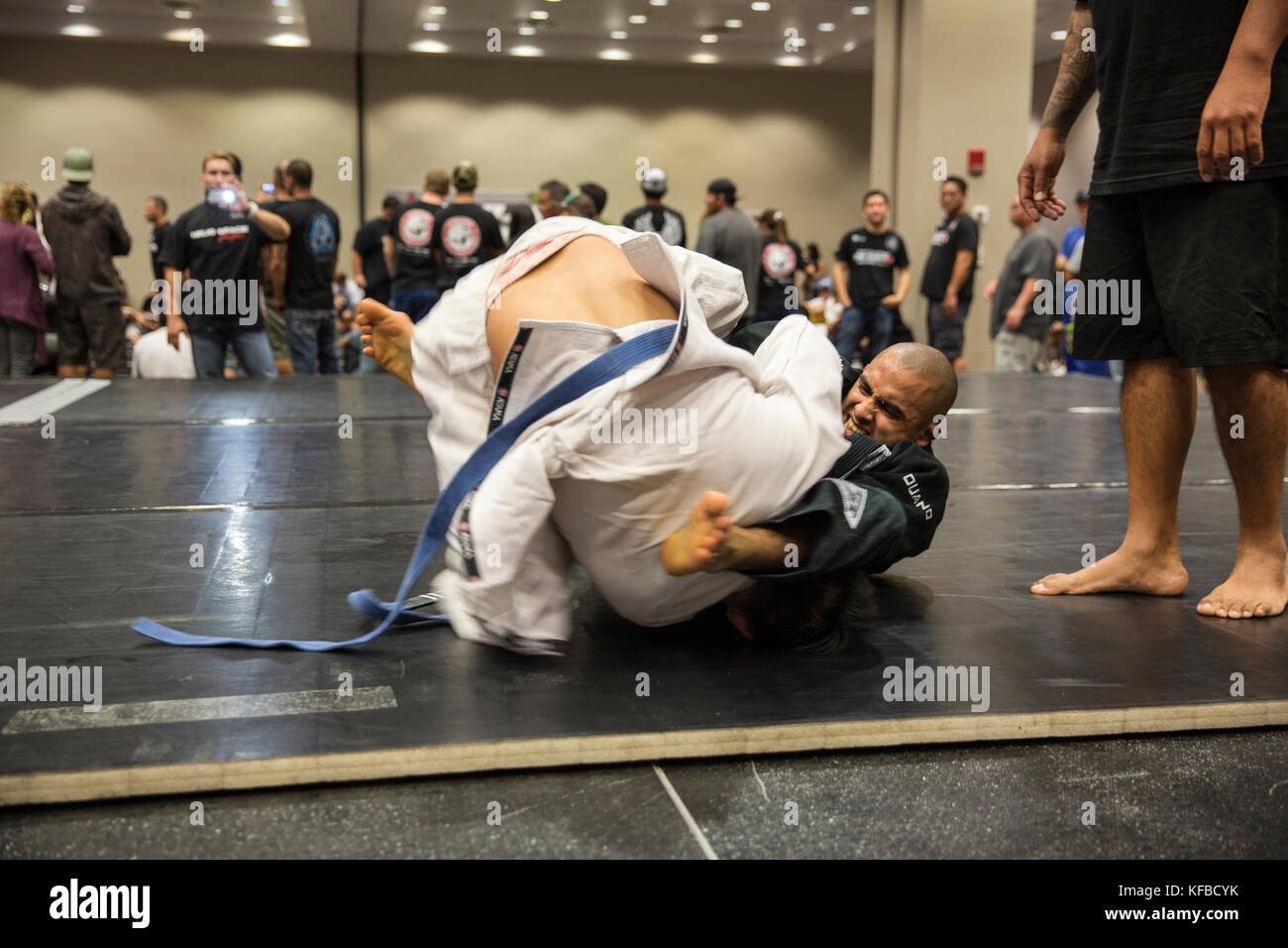 USA, Oahu, Hawaii, Jujitsu Martial Arts fighters grapple at the ICON