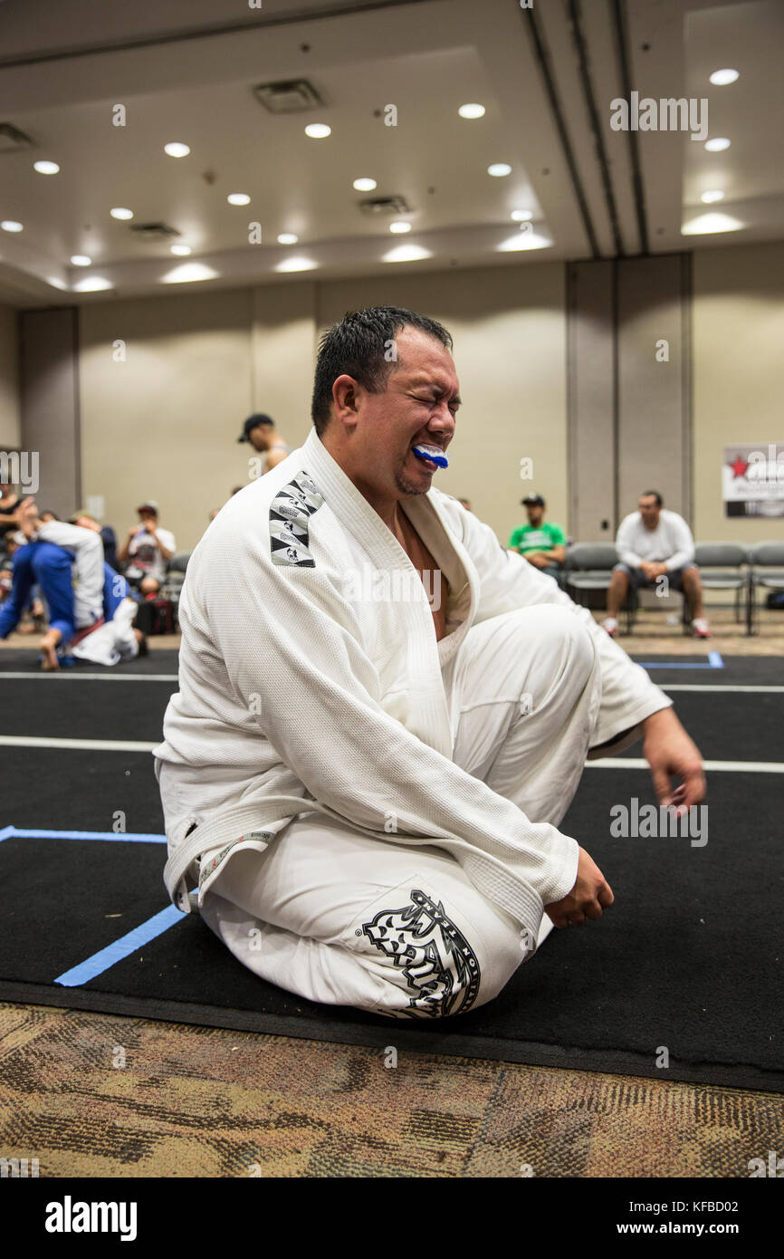 USA, Oahu, Hawaii, Jujitsu Martial Arts fighter Keith Chang after his