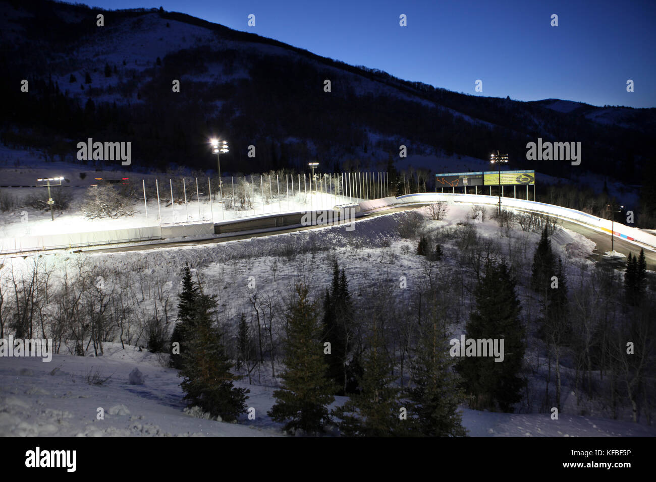 USA, Utah, Park City, a shot of the luge and bobsled course at the Utah Olympic Park Stock Photo
