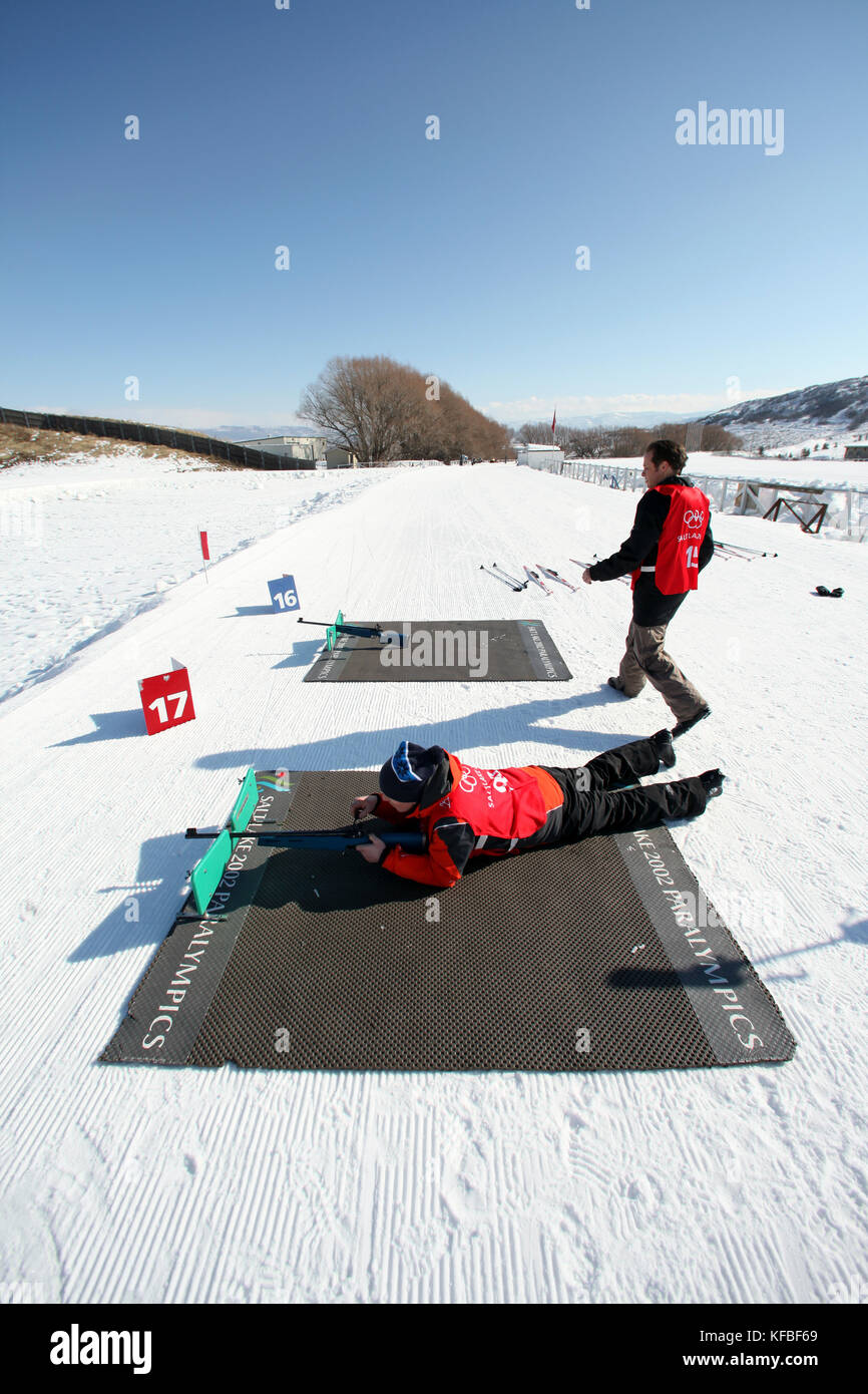 USA, Utah, Midway, Soldier Hollow, learning how to Biathlon, shooting