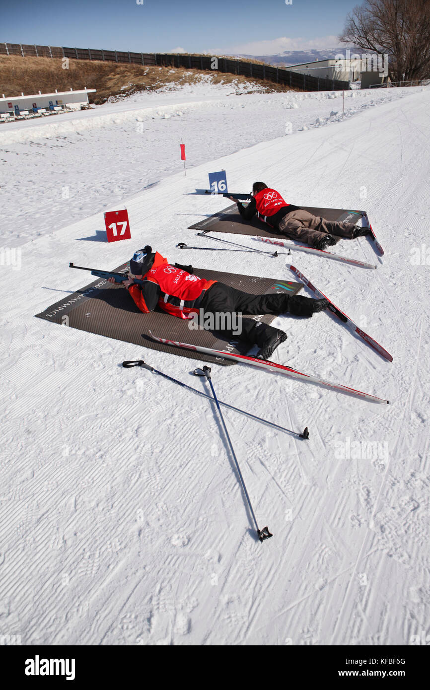 USA, Utah, Midway, Soldier Hollow, learning how to Biathlon, shooting