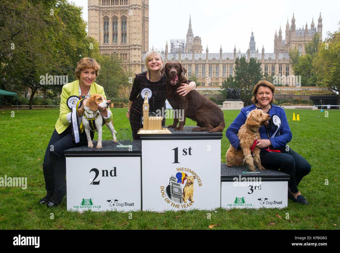 Actress and MP for Batley and Spen, Tracy Brabin, wins The Westminster Dog of The year Show 2017 with her dog 'Rocky'.She took over from Jo Cox Stock Photo