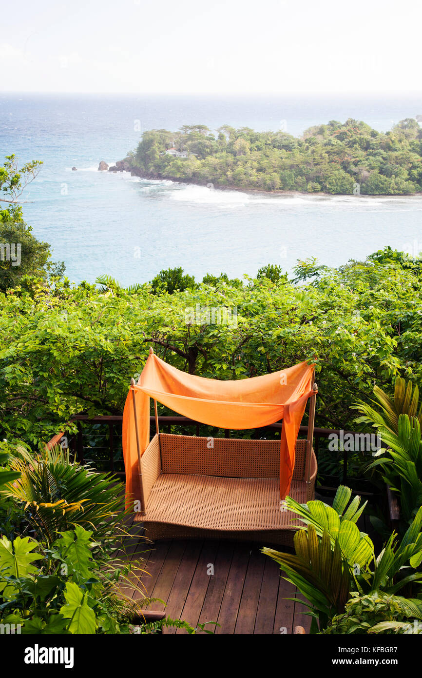 JAMAICA, Port Antonio. View of the coastline at the Geejam Hotel. Stock Photo