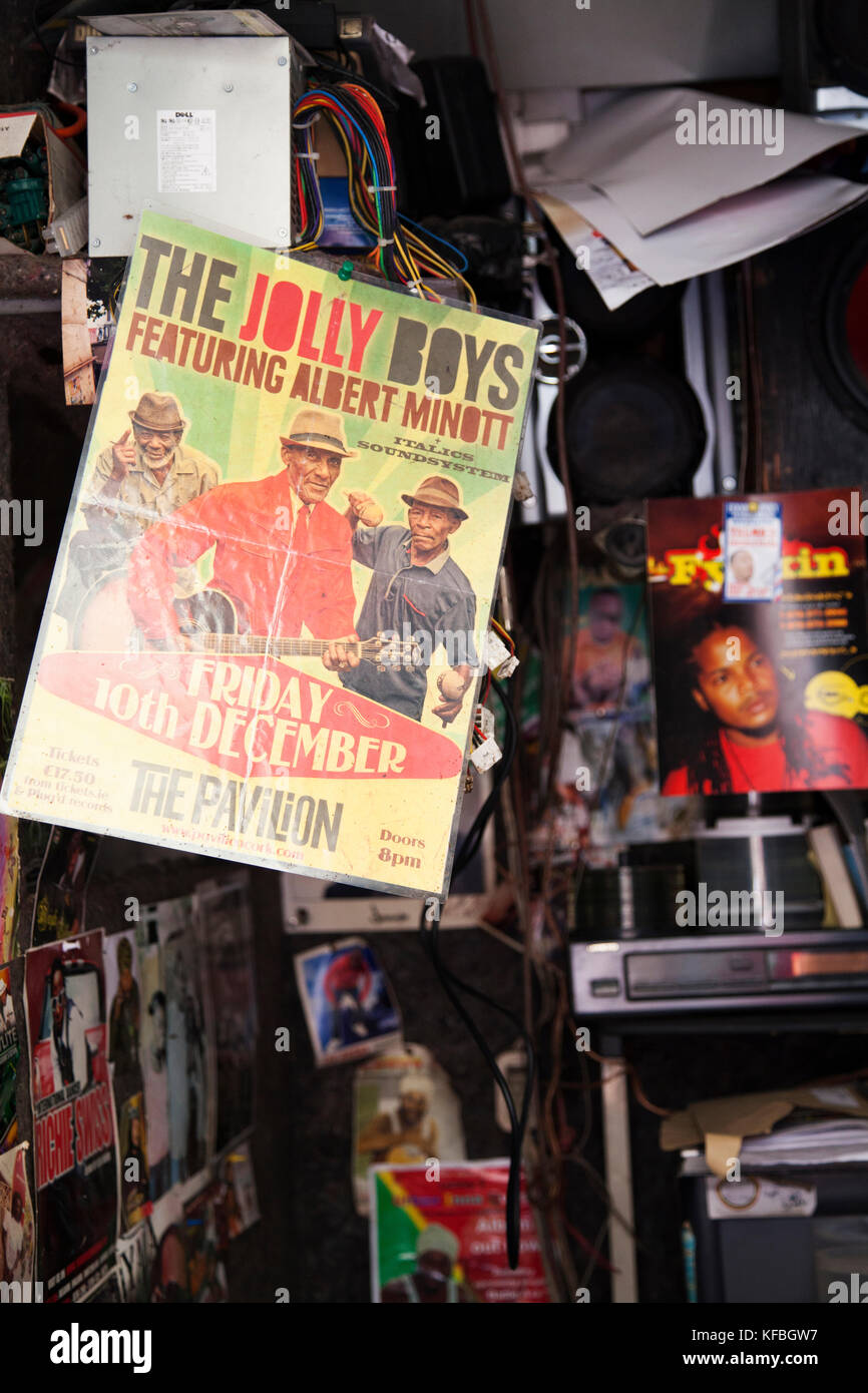 JAMAICA, Port Antonio. A Jolly Boys concert poster in Downtown Port Antonio. Stock Photo