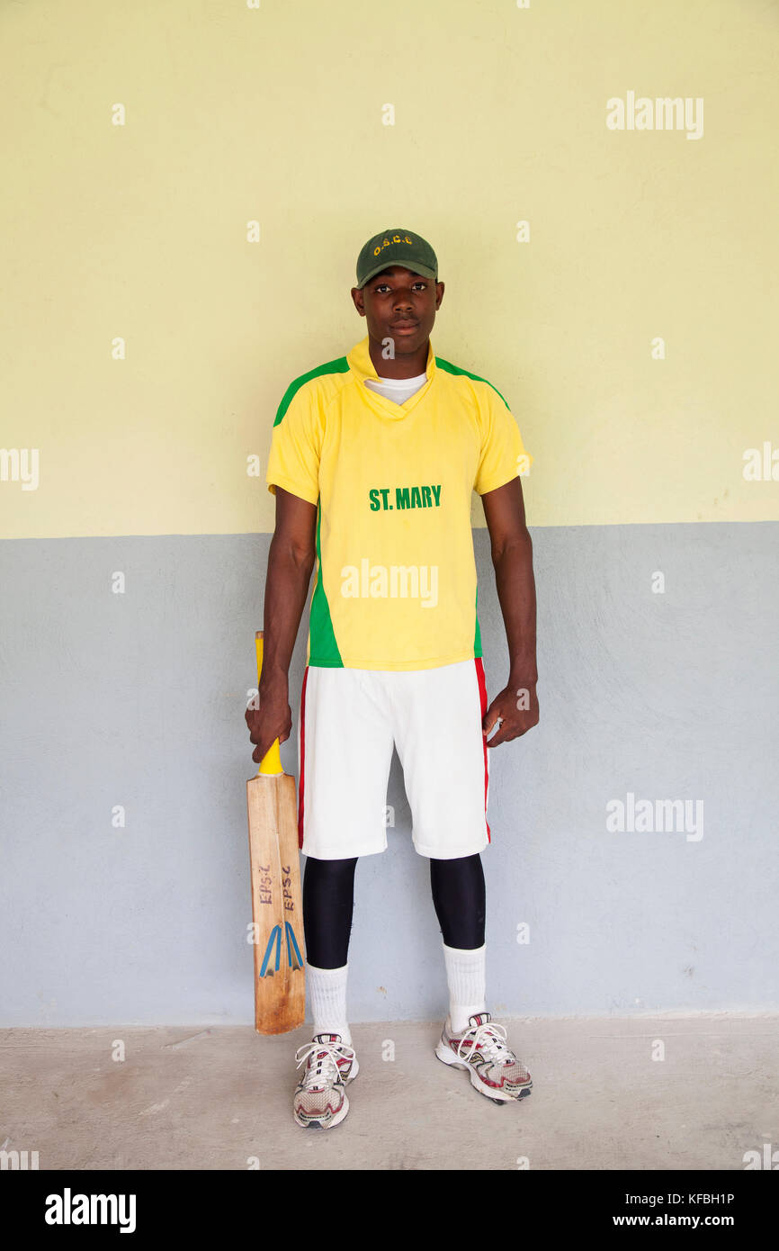 JAMAICA, Oracabessa. Portrait of Cricket Players at the Eden Park Sport Complex. Stock Photo