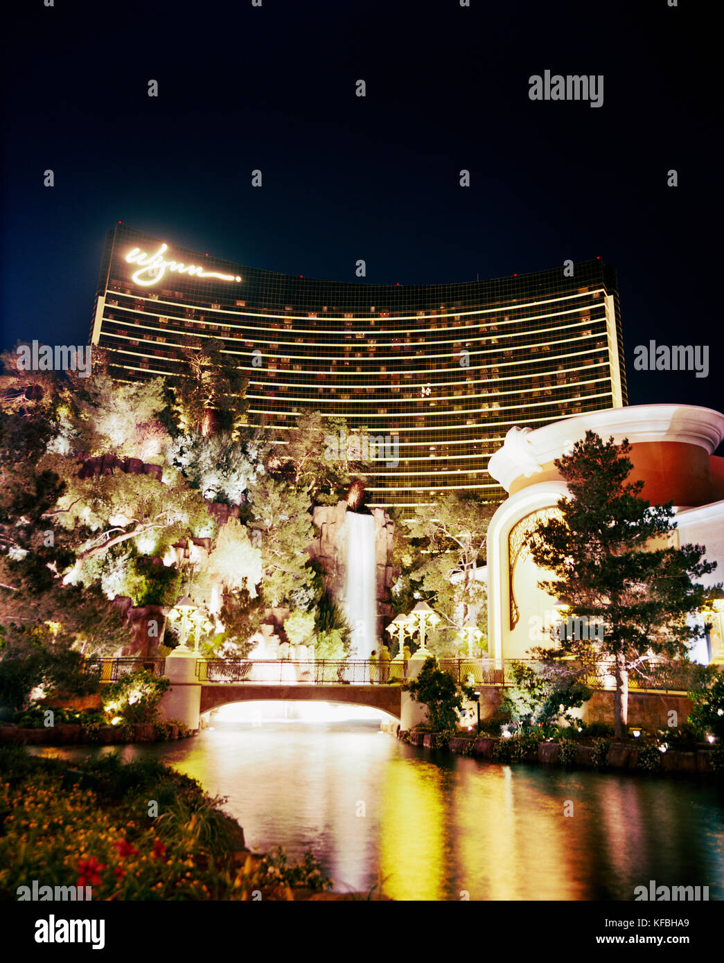 USA, Nevada, illuminated Wynn Las Vegas Hotel at night Stock Photo