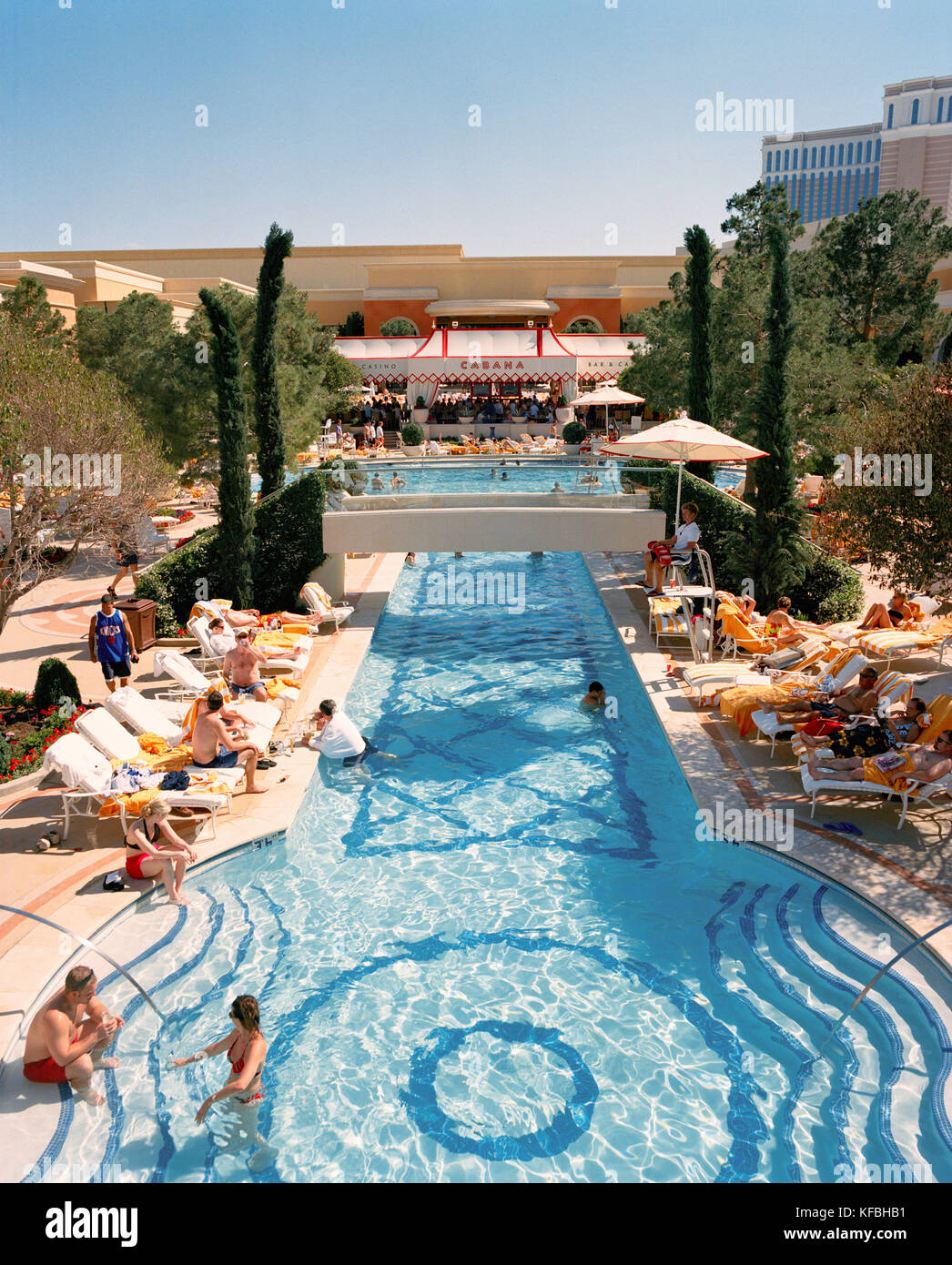 USA, Nevada, people relaxing on pool of Wynn Las Vegas Hotel, elevated view  Stock Photo - Alamy