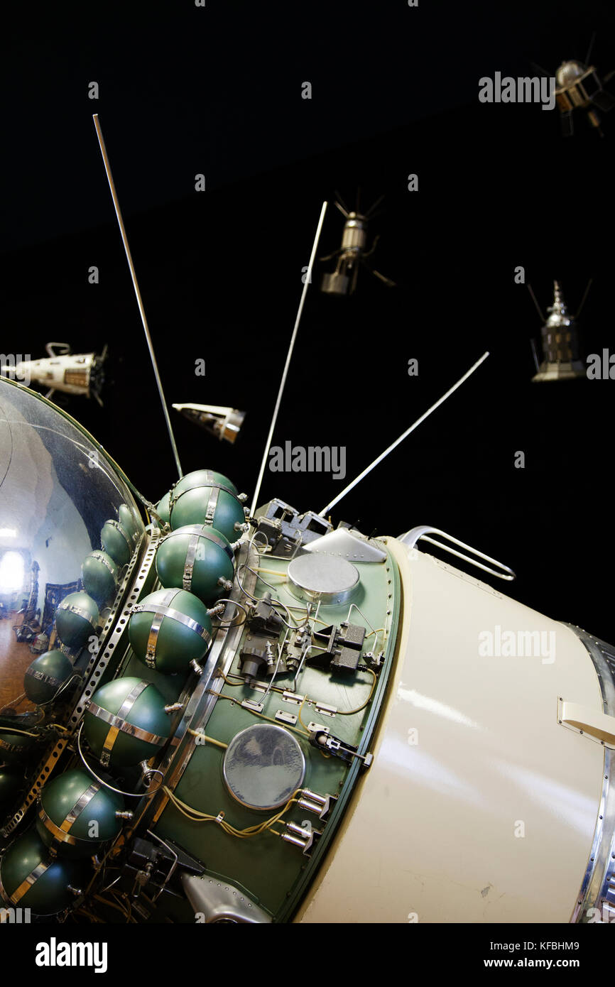 RUSSIA, Moscow. An old Soviet satellite on view at the Polytechnic Museum. Stock Photo