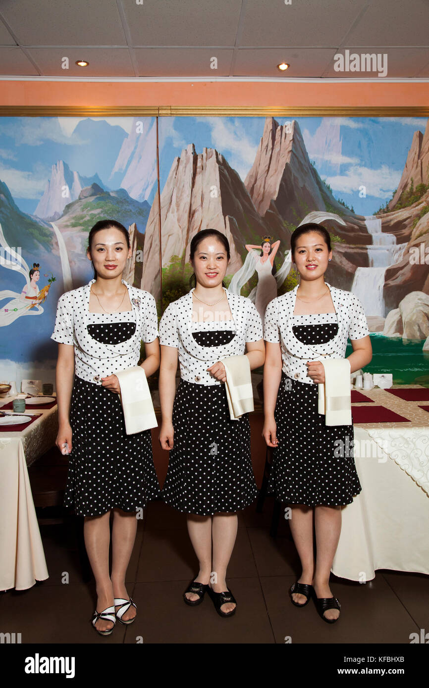 RUSSIA, Moscow. Portait of staff at Koryo, a North Korean restaurant in Moscow. Stock Photo