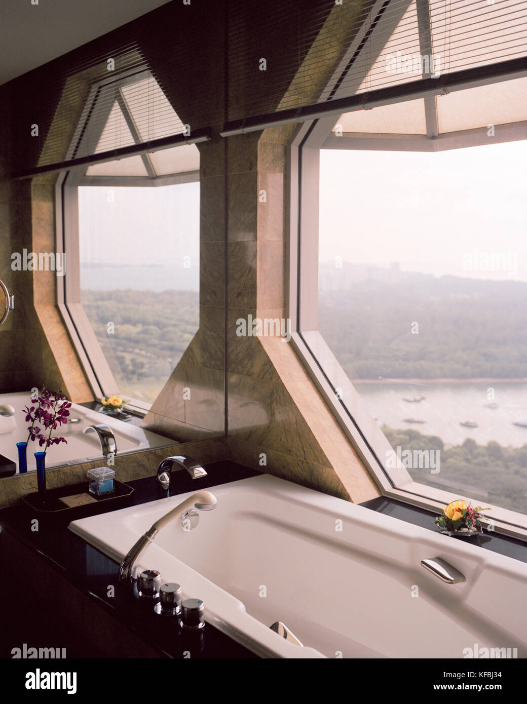 SINGAPORE, bathroom with a bath tub at Ritz Carlton Stock Photo Alamy