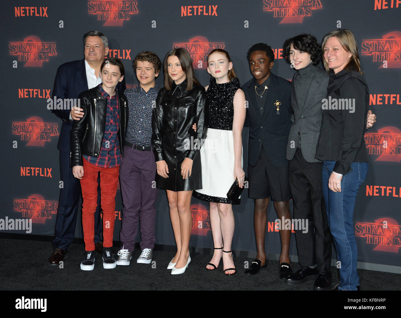 Los Angeles, USA. 26th Oct, 2017. Ted Sarandos, Noah Schnapp, Gaten