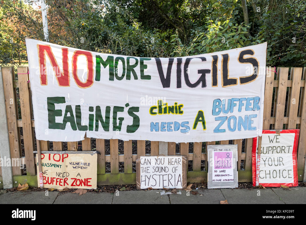 London, UK. 27th Oct, 2017. On the 50th anniversary of the UK's abortion act, Sister Supporter, a women’s pro-choice direct action group, counter-protest Christian anti-abortion campaigners in Ealing. Credit: Guy Corbishley/Alamy Live News Stock Photo
