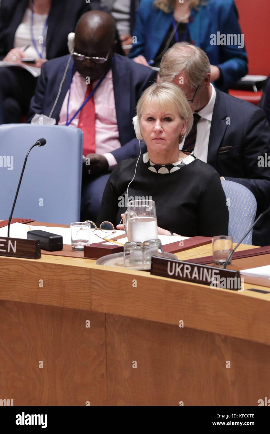 United Nations, New York, USA, October27 2017 - Minister for Foreign Affairs Margot Wallstrom During the Security Council Open debate on women, peace and security today at the UN Headquarters in New York. Photo: Luiz Rampelotto/EuropaNewswire | usage worldwide Stock Photo