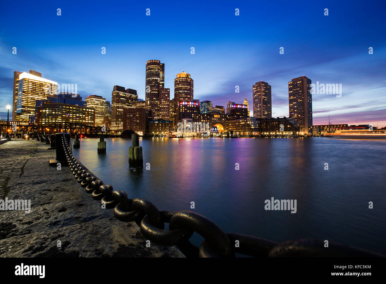 Boston Skyline reflection from Downtown Harborwalk Stock Photo - Alamy