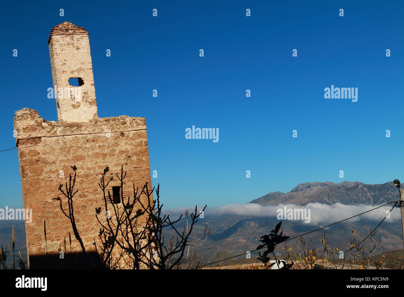 Inclined minaret of ancient mosque. Horizontal image. Stock Photo