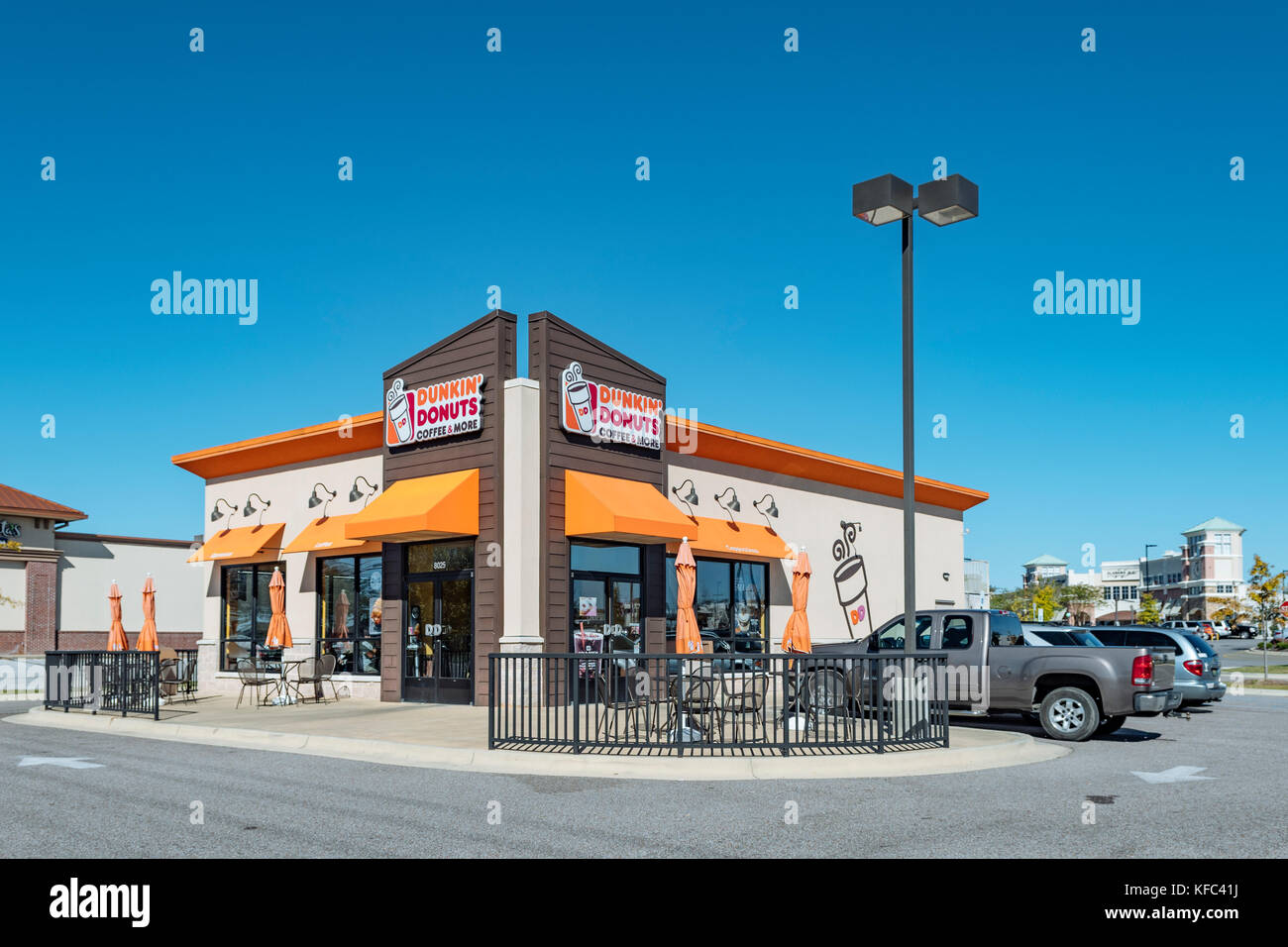 Exterior entrance to a coffee shop, Dunkin Donuts store, Montgomery Alabama, USA. Stock Photo