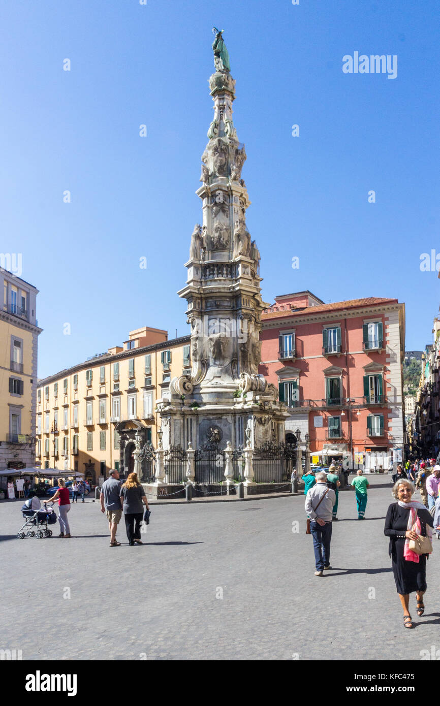 The spire of the Immaculate virgin in thr Piazza del Gesù Nuovo, Naples, Italy Stock Photo