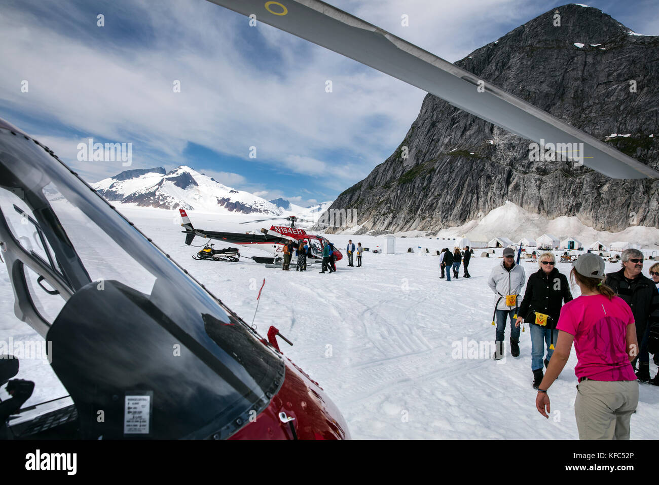 USA, Alaska, Juneau, Helicopter Dogsled Tour flies you over the Taku