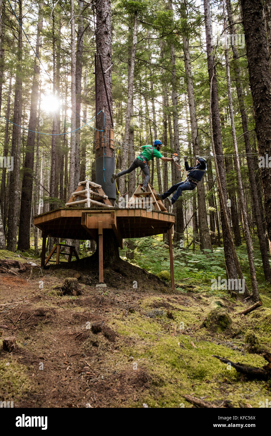 USA Alaska, Sitka, participants of the Grizzly Falls Zipline Expedition