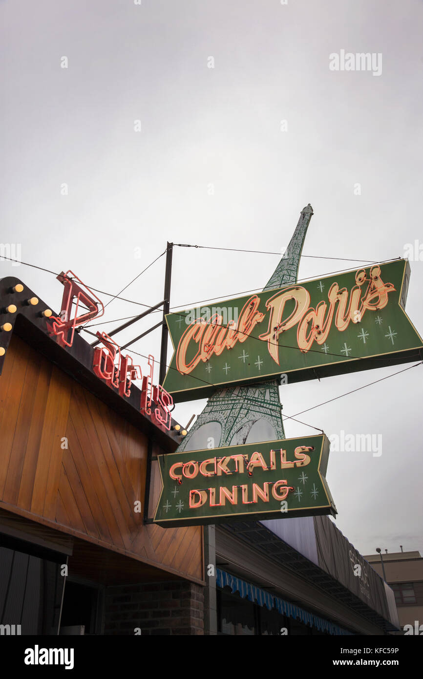 USA, Alaska, Anchorage, outside of Club Paris Restaurant which is