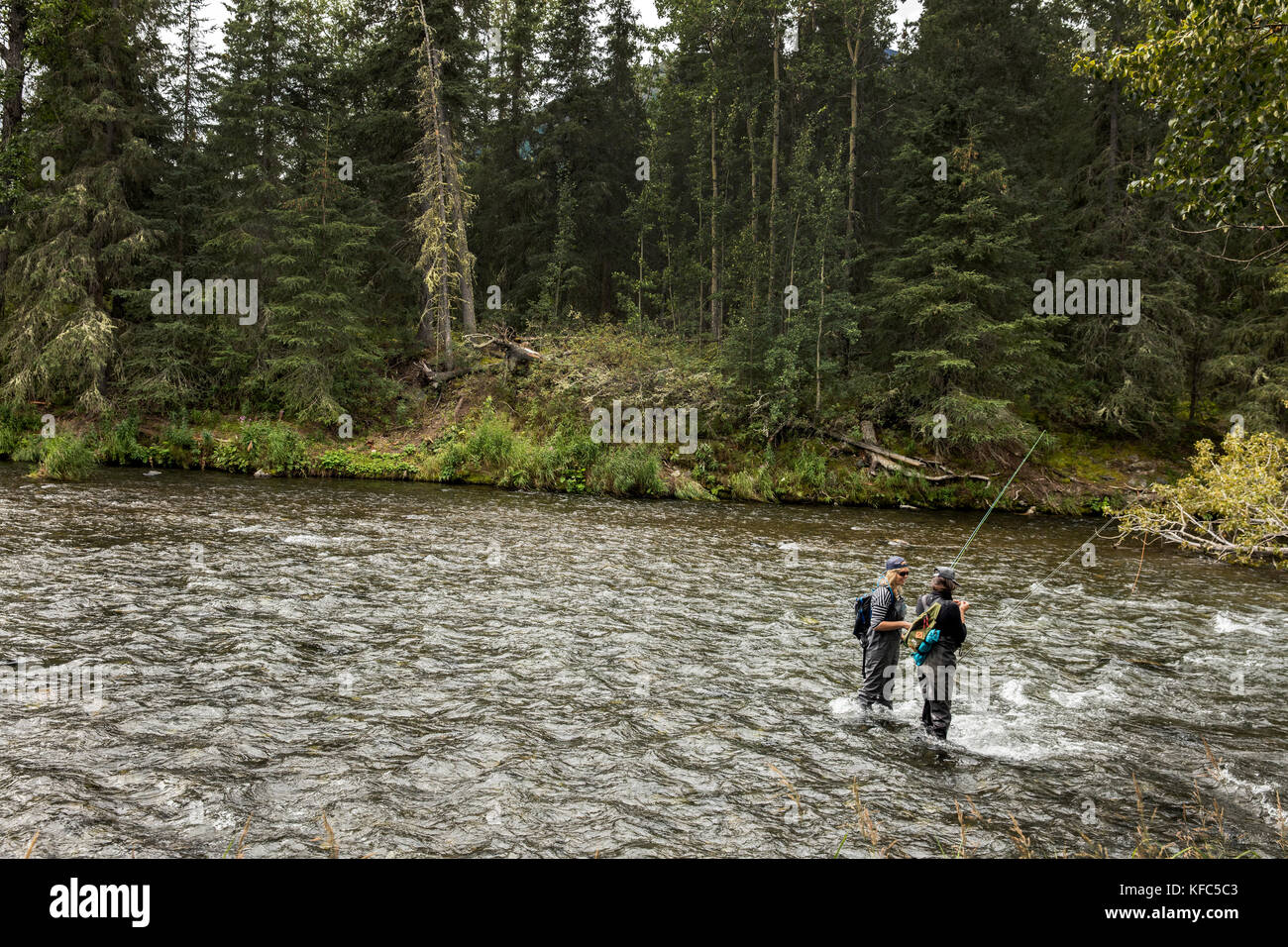 USA, Alaska, Coopers Landing, Kenai River, fishermen fishing on the Kenai river Stock Photo