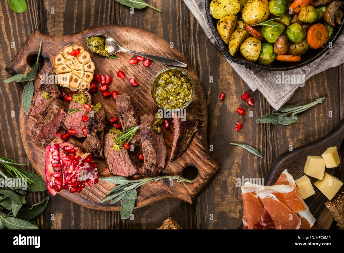 Meat steak with green pesto Stock Photo Alamy