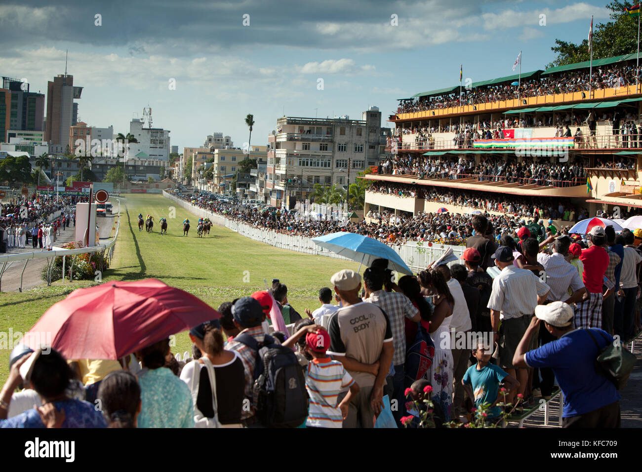 MAURITIUS; Port Louis; an international horse race draws thousands at Champ de Mars Race Cource; International Jockey Day Stock Photo