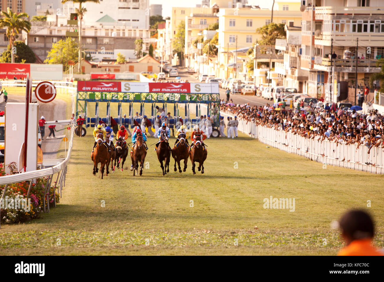 MAURITIUS; Port Louis; an international horse race draws thousands at Champ de Mars Race Cource; International Jockey Day Stock Photo