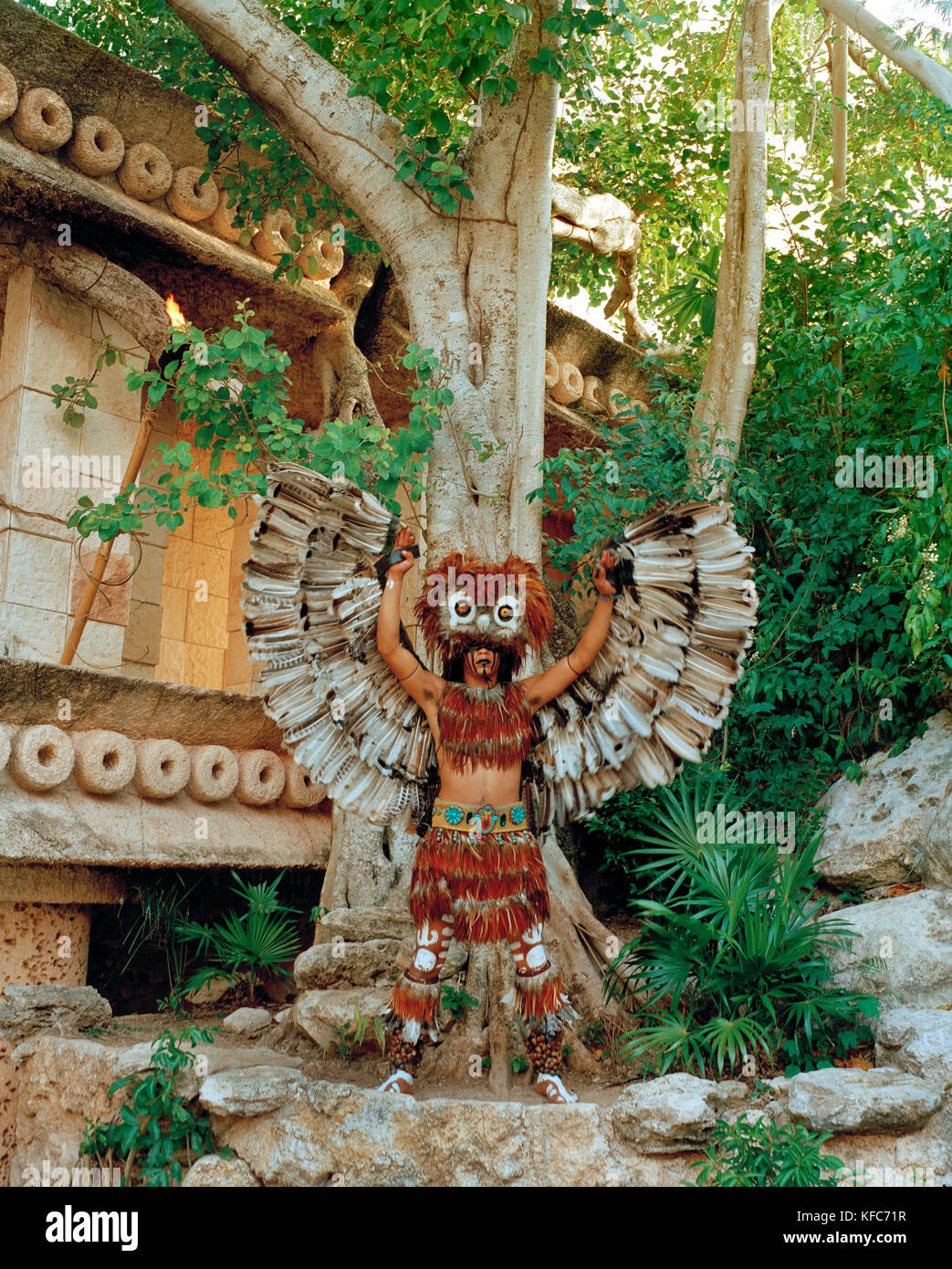 MEXICO, Maya Riviera, Mayan Indian man in ceremonial costume, Yucatan Peninsula Stock Photo