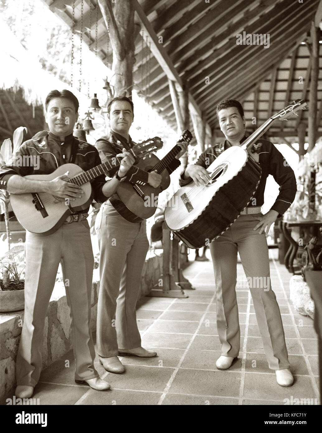 MEXICO, Maya Riviera, Mariachi band portrait (B&W) Stock Photo