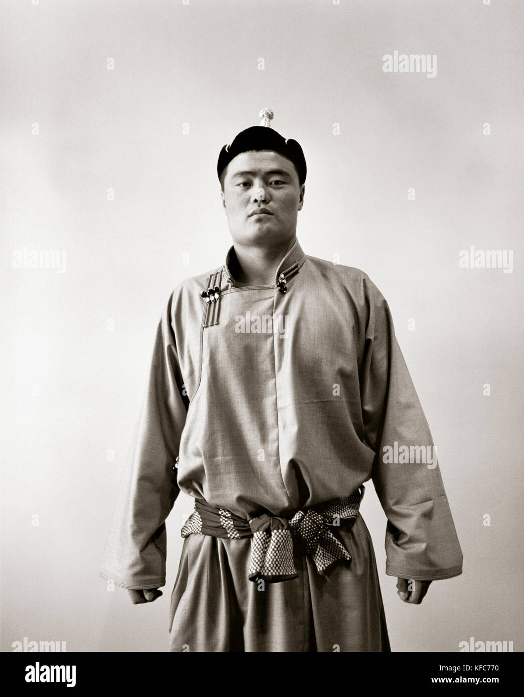 MONGOLIA, Ulaanbaatar, portrait of a Mongolian wrestlers in traditional