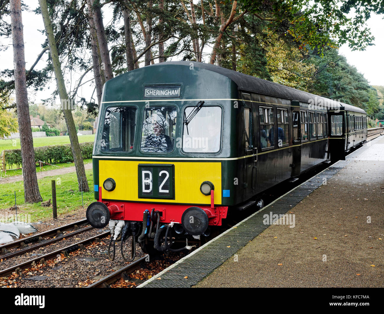Ex  British Rail Class 101 diesel multiple unit built by Metro-Cammell  in the late 1950's stands at Holt station on the North Norfolk Railway. Stock Photo