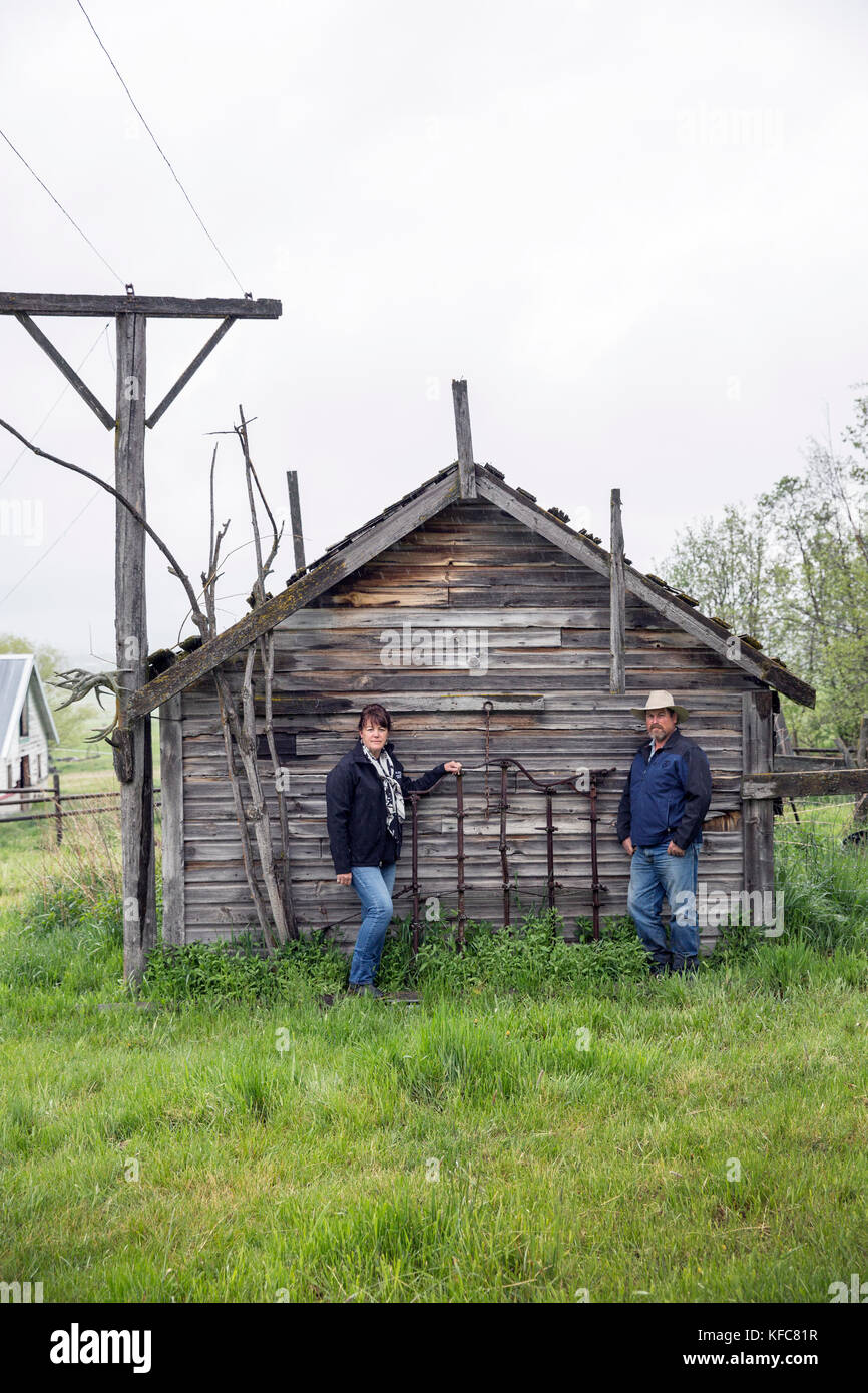 USA, Oregon, Enterprise, Cowboy Todd Nash and his wife Angela at their home, Northeast Oregon Stock Photo
