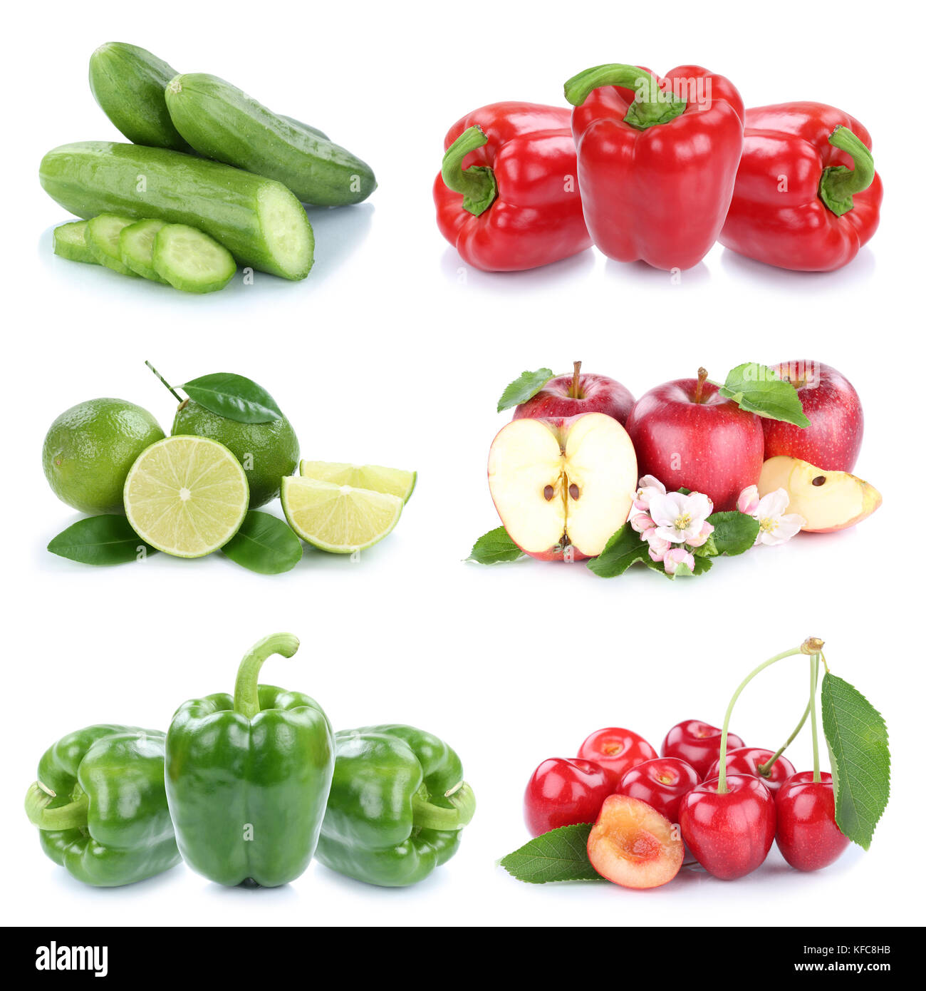 Fruits and vegetables collection isolated apples bell pepper colors fruit on a white background Stock Photo