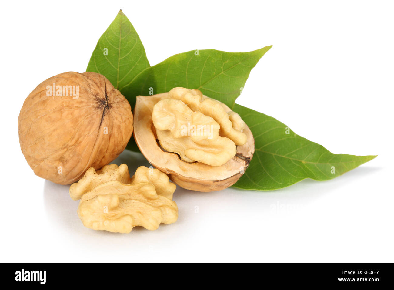 Walnuts walnut nuts autumn fall isolated on a white background Stock Photo