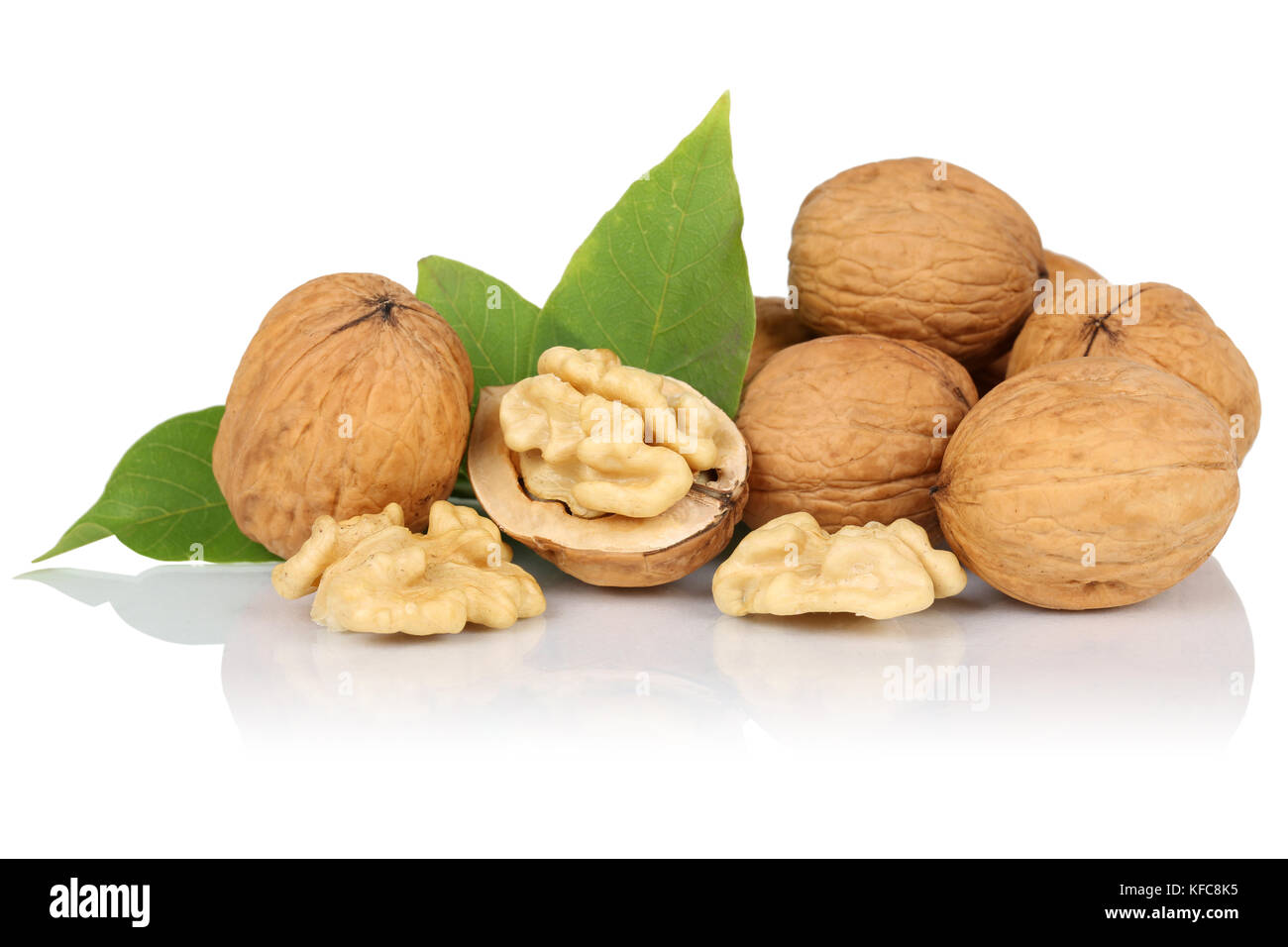 Walnuts walnut nuts nut nutshell isolated on a white background Stock Photo