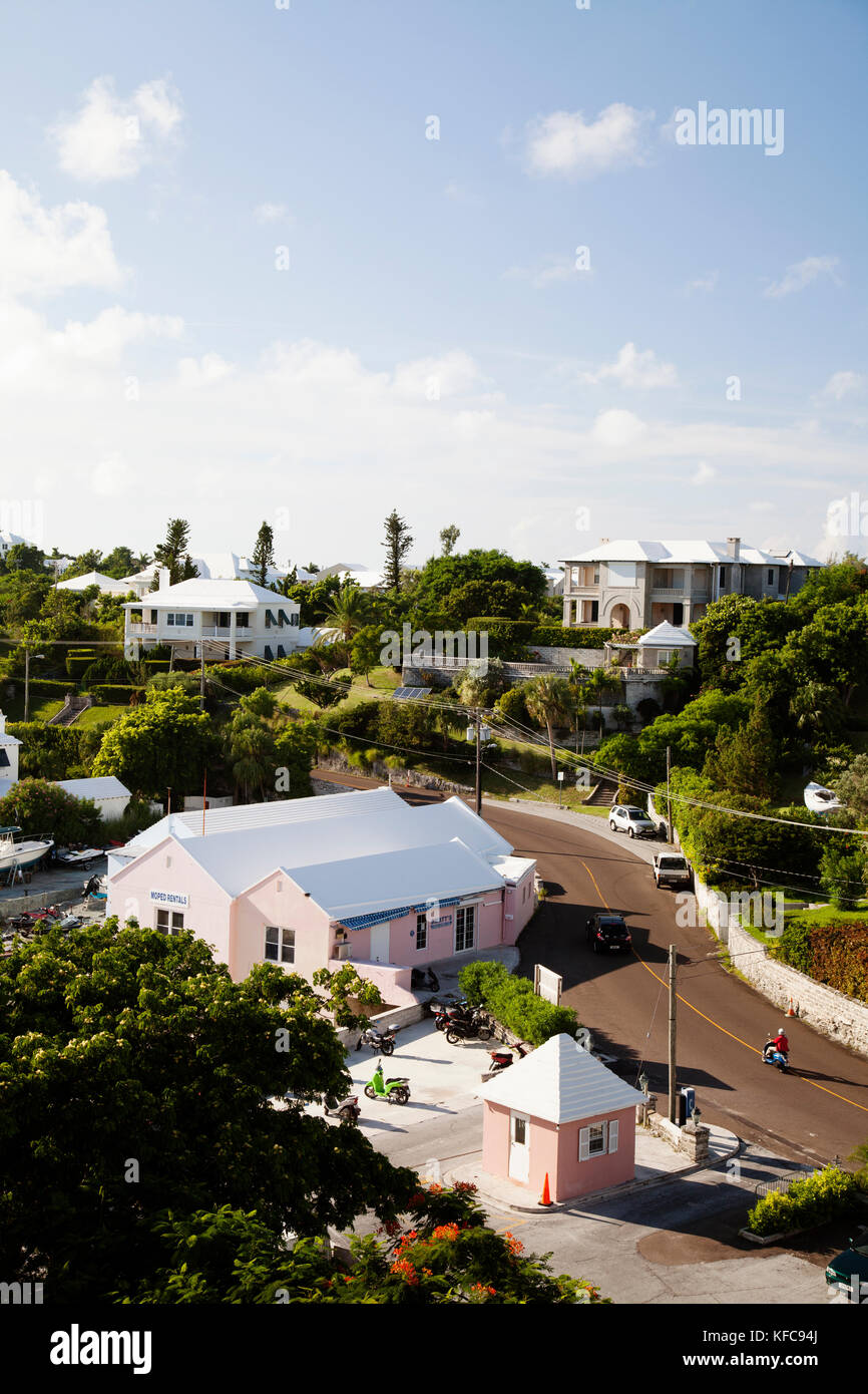 BERMUDA. Hamilton. View of Hamilton houses and boat dock from the