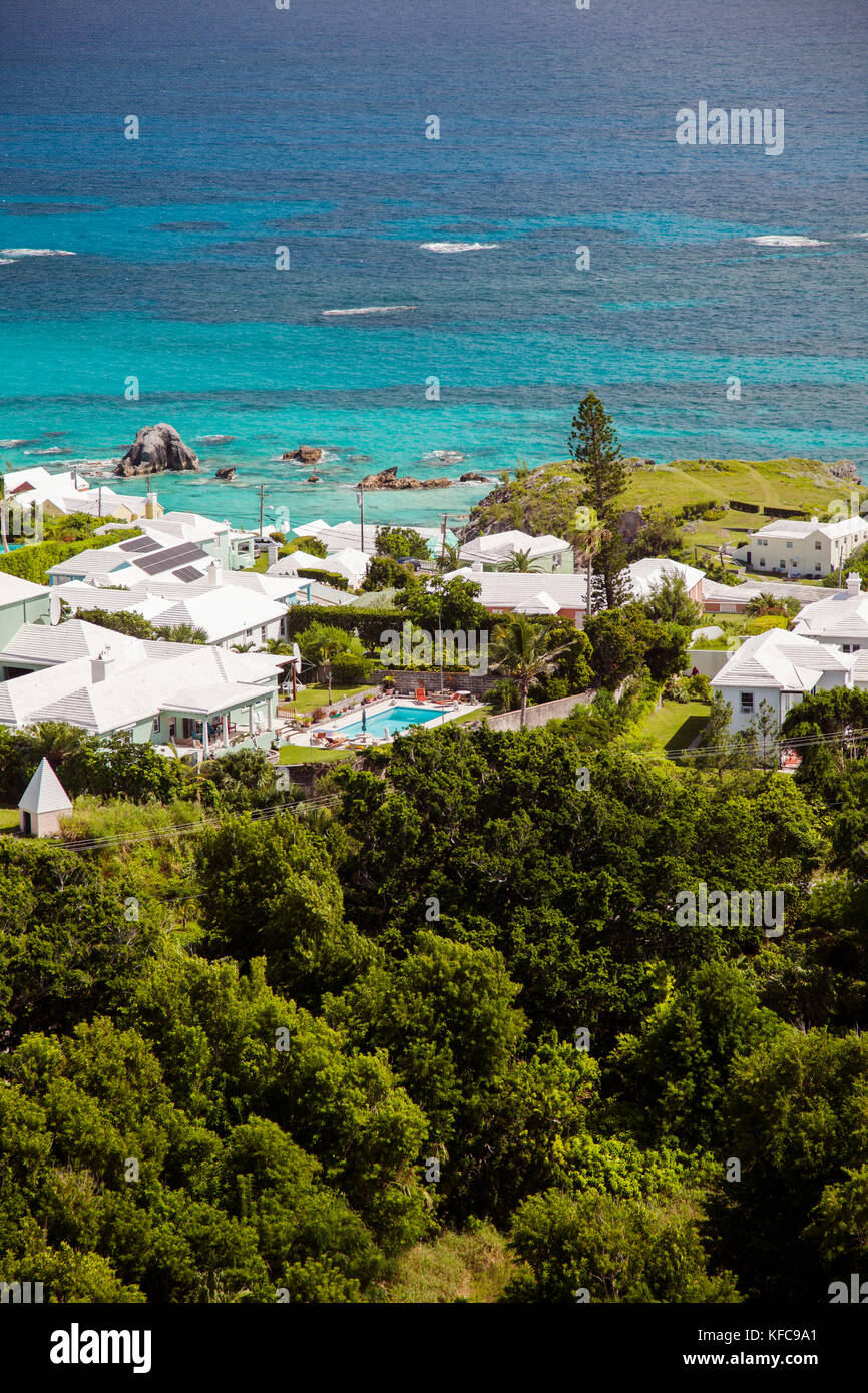 BERMUDA. Southampton Parish. View of homes and coast from the Gibb's