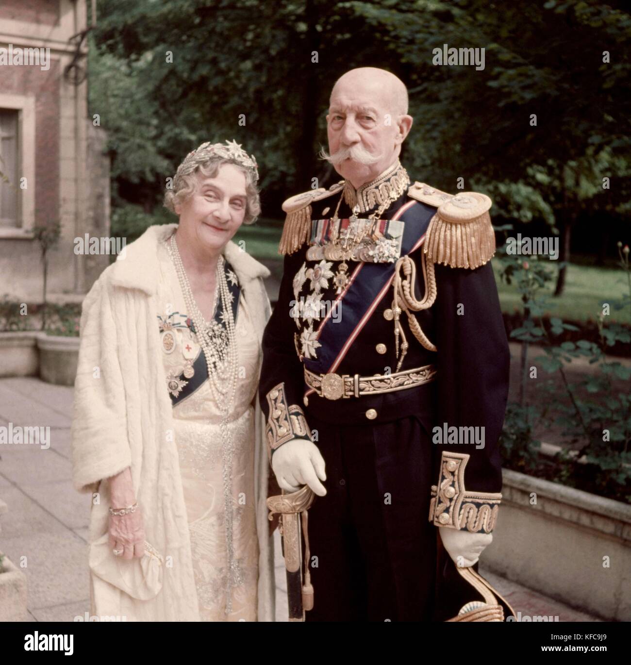 Prince George of Greece and of Denmark (1869-1957) and his wife Princess Marie Bonapart (1882-1962) in court dress  Married in 1902  1953  Taponier Photo Photo12.com - Coll. Taponier Stock Photo