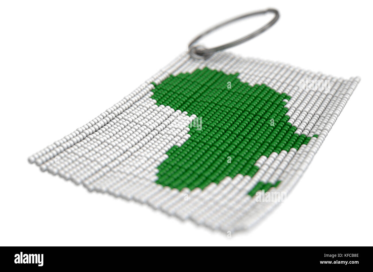 A traditional zulu beaded keyring depicting the african continent on an isolated white background - 3D render Stock Photo