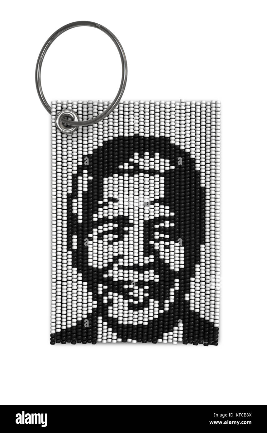 A traditional zulu beaded keyring depicting nelson mandela on an isolated white background - 3D render Stock Photo