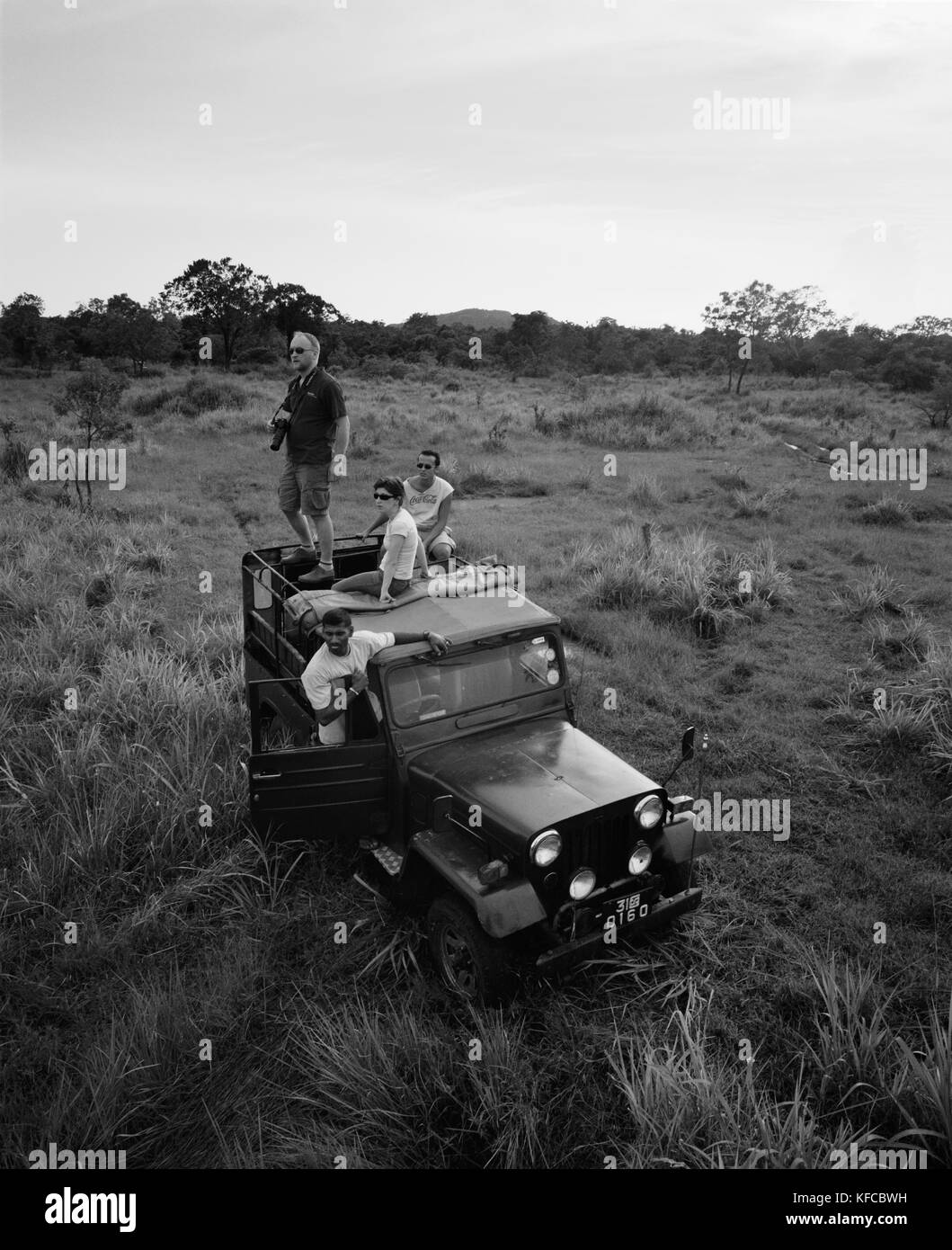 SRI LANKA, Asia, tourists with guide at Udawalawe National Wildlife Park Stock Photo