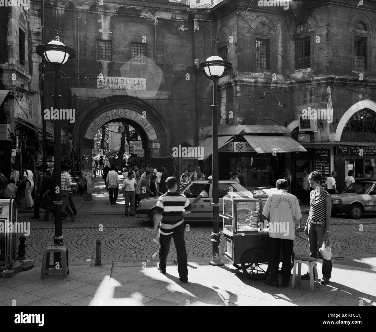 TURKEY, Istanbul, people walking near Grand Bazaar (B&W) Stock Photo