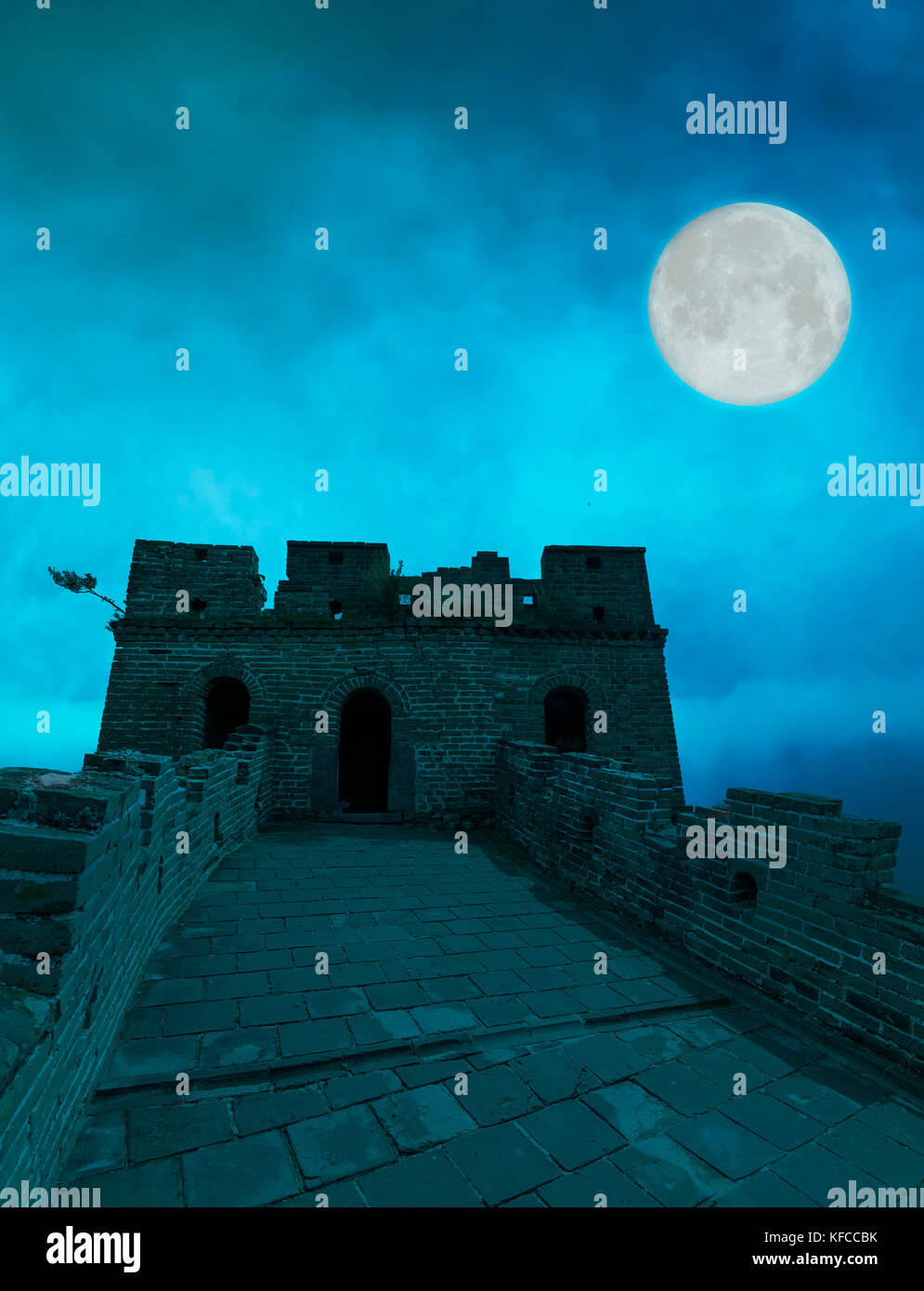 Stock Photo - Great Wall of China at night, Beijing, China Stock Photo