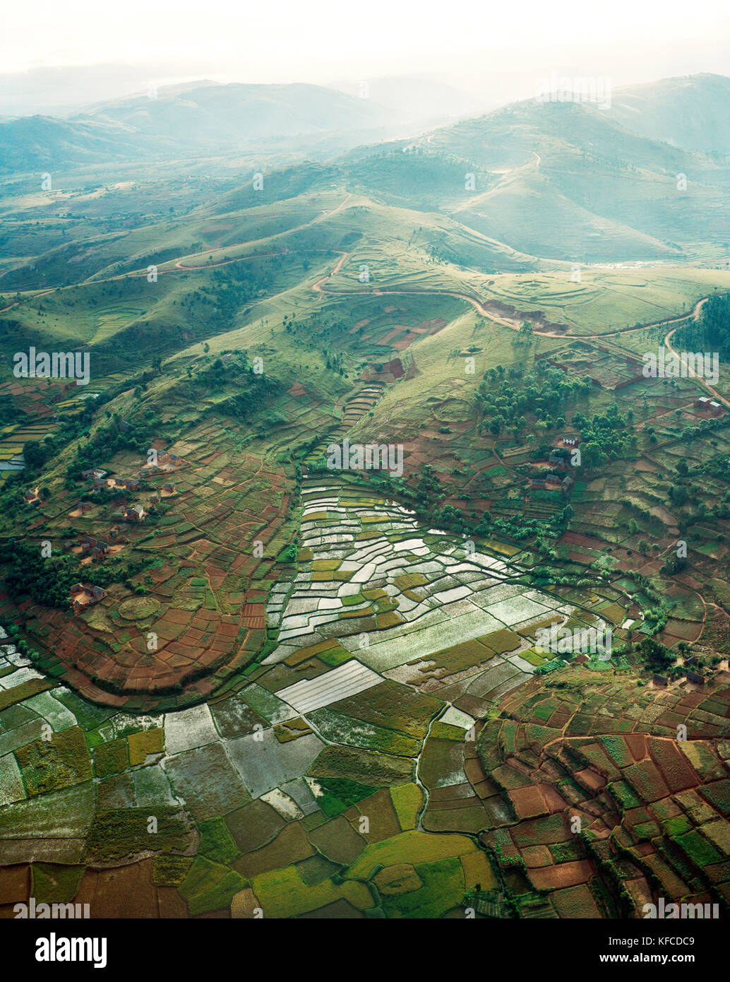 MADAGASCAR, aerial view of rice fields and countryside, Antananarivo Stock Photo