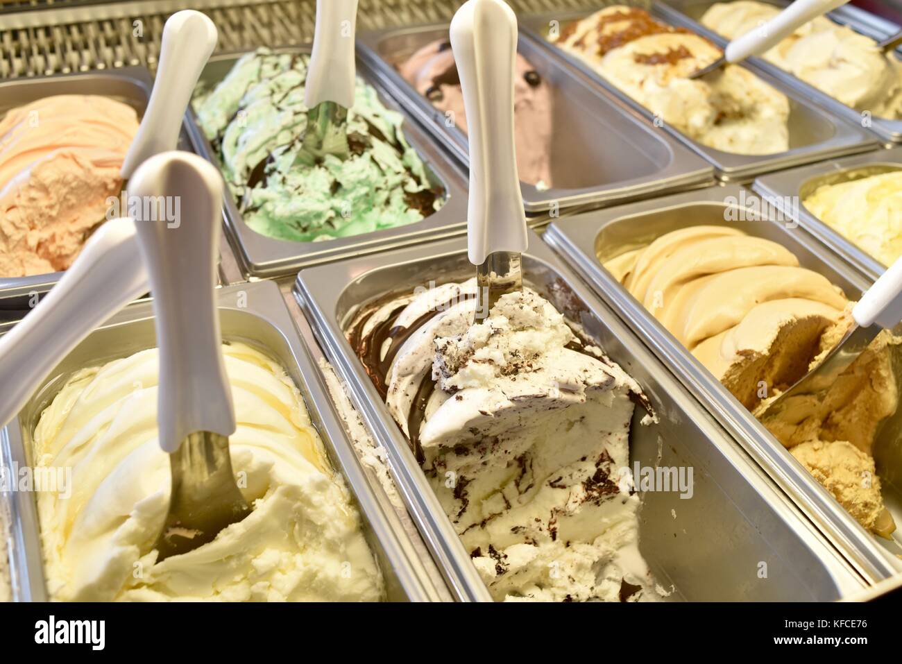 Creamy goat's milk gelato made by Door County Creamery in Door County community of Sister Bay, Wisconsin, USA. Stock Photo