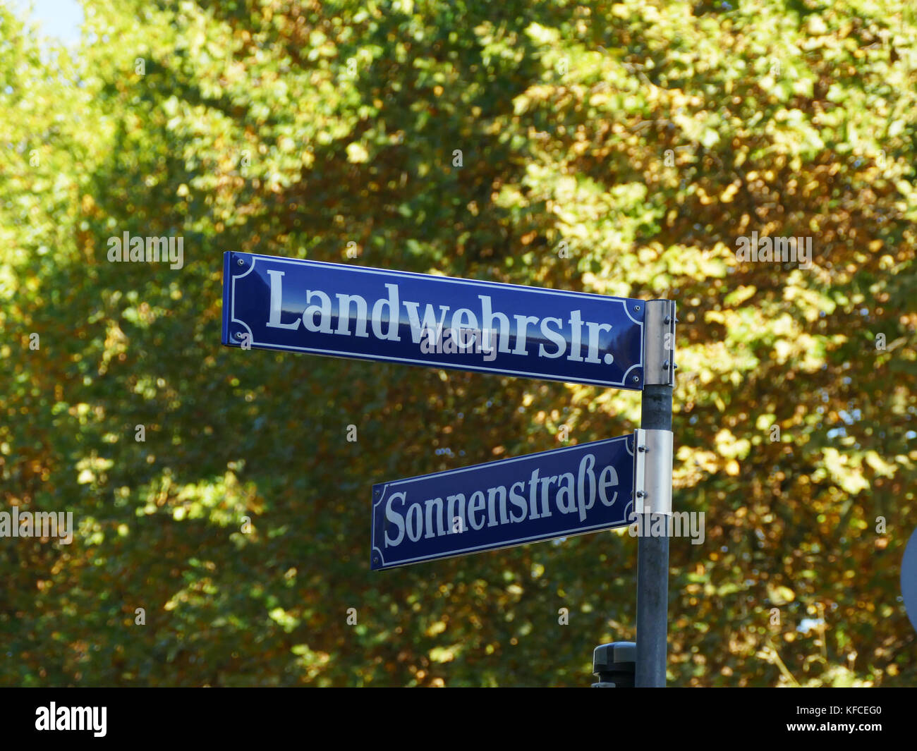 Landwehr street Sonnen Street signs in Munich Germany Europe Stock Photo