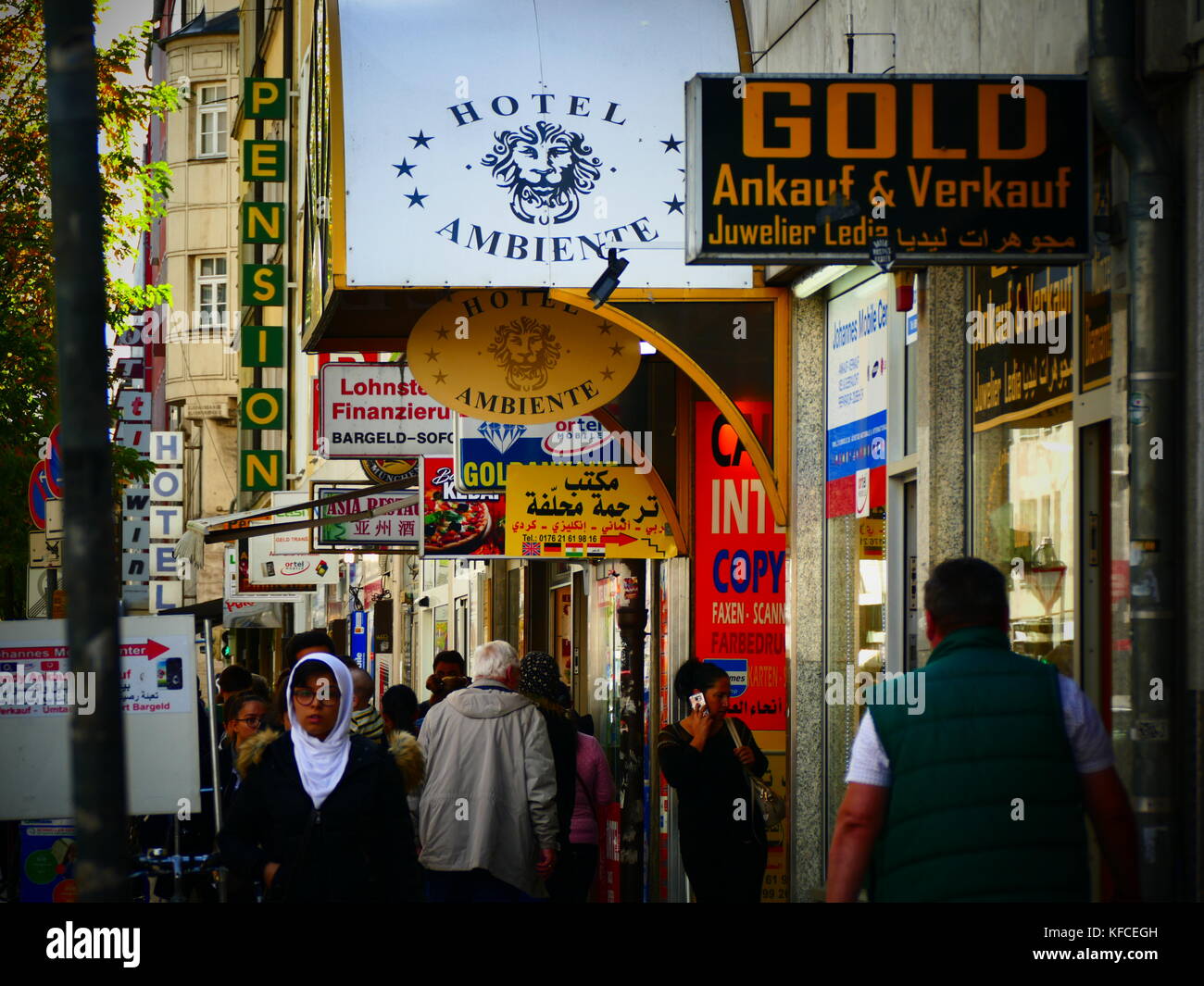 Munich Goethestrasse Goethe street Muslim Arabic money exchange pawn shop Germany Europe Stock Photo