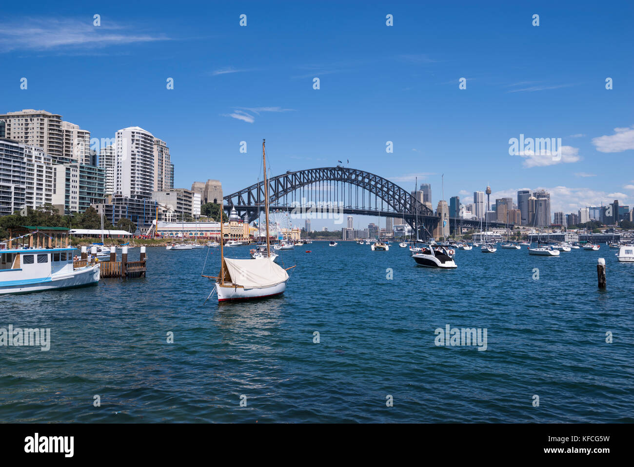 View to Sydney Harbour Bridge from Lavender Bay, Lower North Shore,Sydney, Australia Stock Photo