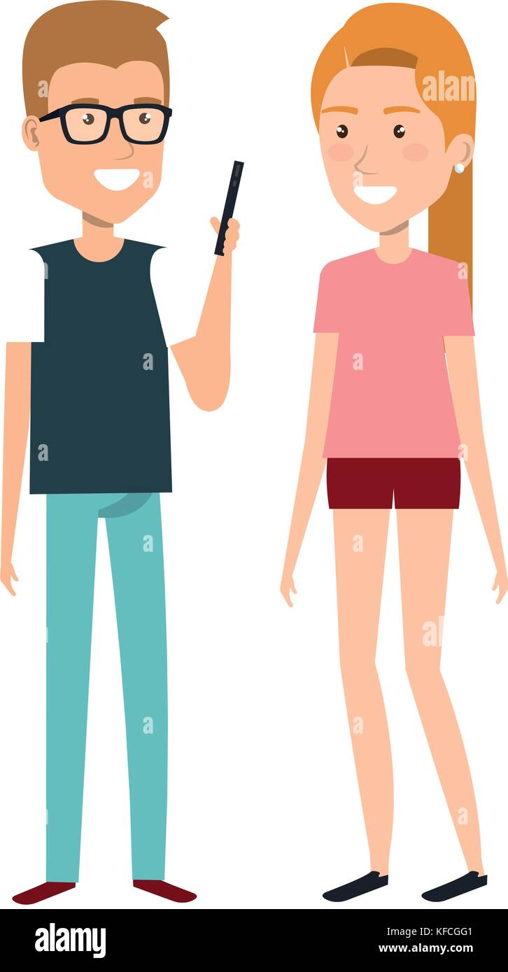 couple using smartphone character vector illustration design Stock ...